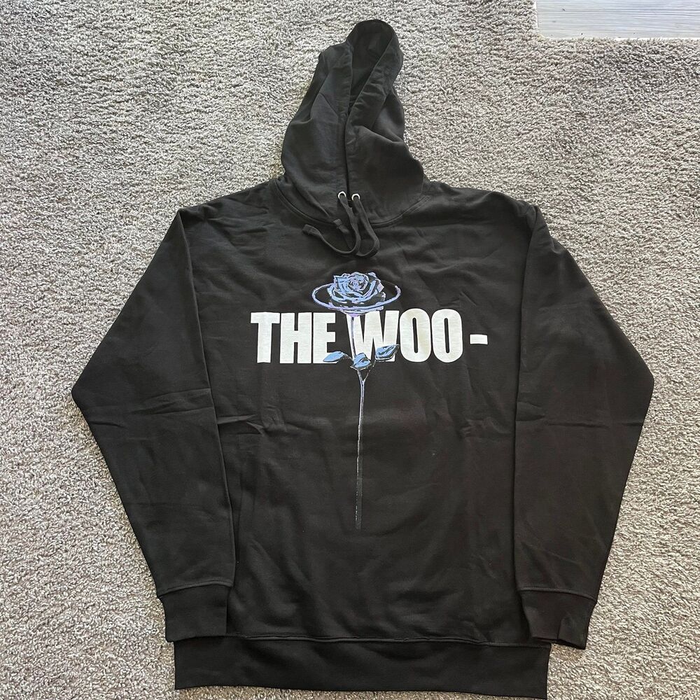 VLONE X Pop Smoke The Woo Black Hoodie Pullover Sweatshirt Mens Size Medium